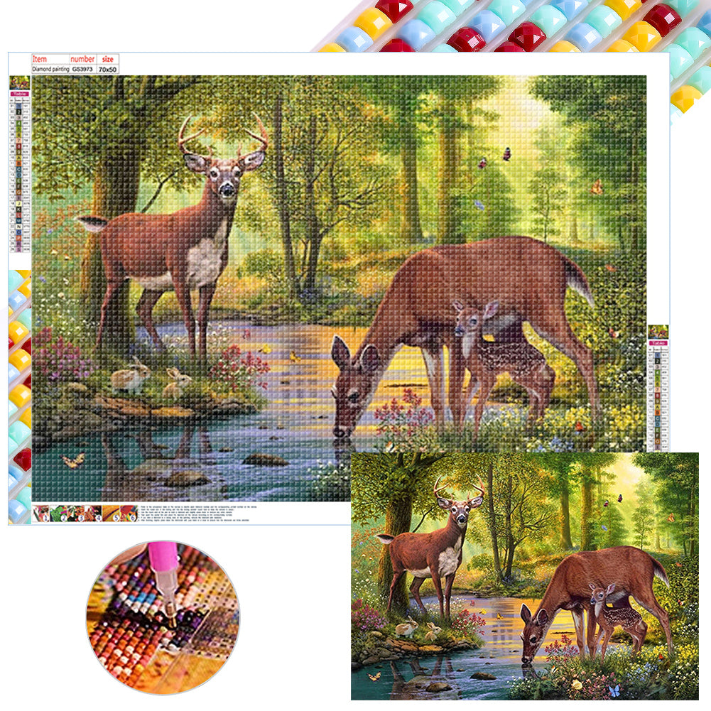 Drinking Deer 70*50CM(Canvas) Full Square Drill Diamond Painting