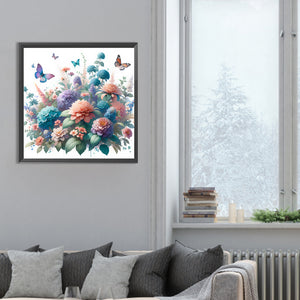 Butterfly On Flower Bush 30*30CM(Canvas) Full Round Drill Diamond Painting