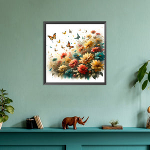 Butterfly On Flower Bush 30*30CM(Canvas) Full Round Drill Diamond Painting