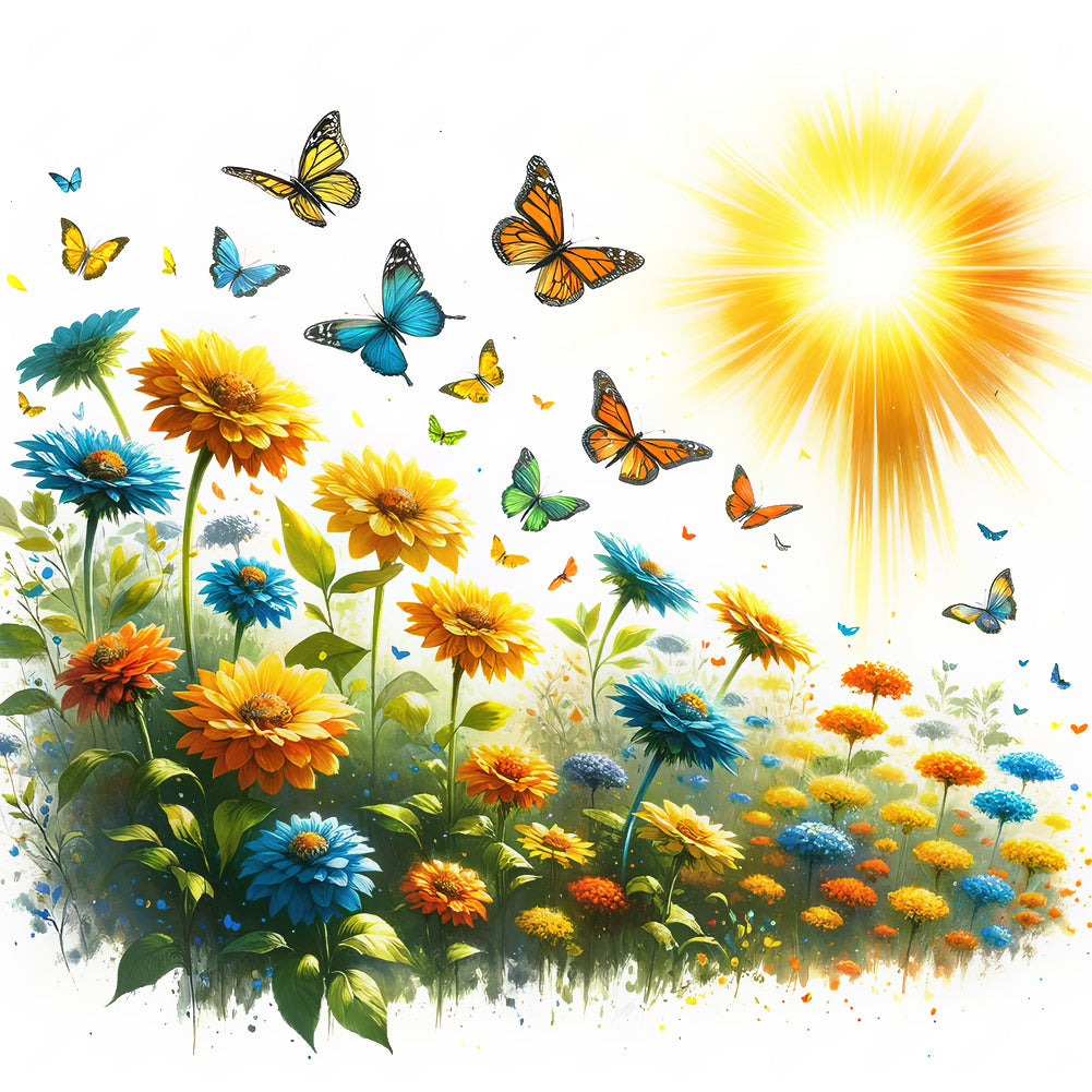 Butterfly On Flower Bush 30*30CM(Canvas) Full Round Drill Diamond Painting