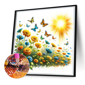 Butterfly On Flower Bush 30*30CM(Canvas) Full Round Drill Diamond Painting