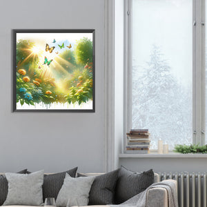 Butterfly On Flower Bush 30*30CM(Canvas) Full Round Drill Diamond Painting