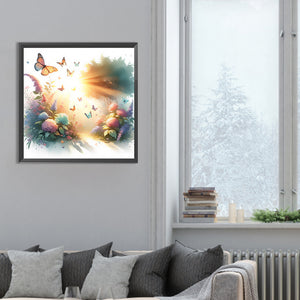 Butterfly On Flower Bush 30*30CM(Canvas) Full Round Drill Diamond Painting