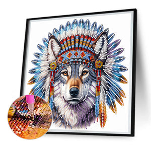 Indian Wolf 30*30CM(Canvas) Partial Special Shaped Drill Diamond Painting