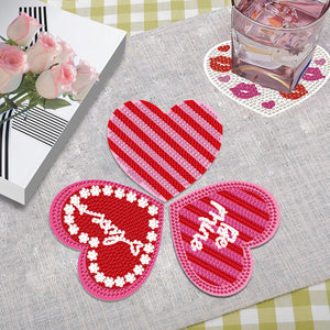 10 Pcs Wooden Diamond Painting Art Coaster Kit with Holder for Beginners (Heart)