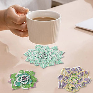 10 Pcs Wooden Diamond Painting Coaster Kit with Holder for Beginners (Succulent)