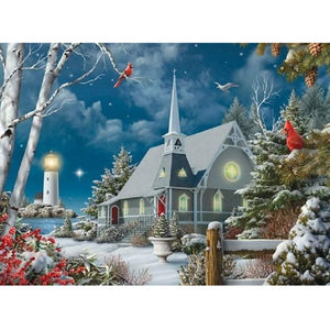 Snow Church 40*30CM(Canvas) Full Square Drill Diamond Painting