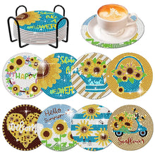 Load image into Gallery viewer, 8 Pcs Wooden Diamond Painting Coasters Kits with Holder for Beginners(Sunflower)
