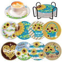 Load image into Gallery viewer, 8 Pcs Wooden Diamond Painting Coasters Kits with Holder for Beginners(Sunflower)
