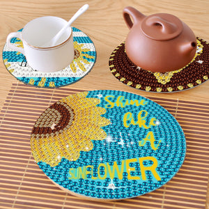 8 Pcs Wooden Diamond Painting Coasters Kits with Holder for Beginners(Sunflower)