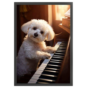 Puppy Playing Piano (40*60CM) 11CT Stamped Cross Stitch
