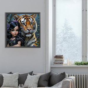 Girl And Tiger 30*30CM(Canvas) Full Round Drill Diamond Painting