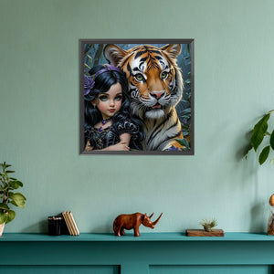 Girl And Tiger 30*30CM(Canvas) Full Round Drill Diamond Painting