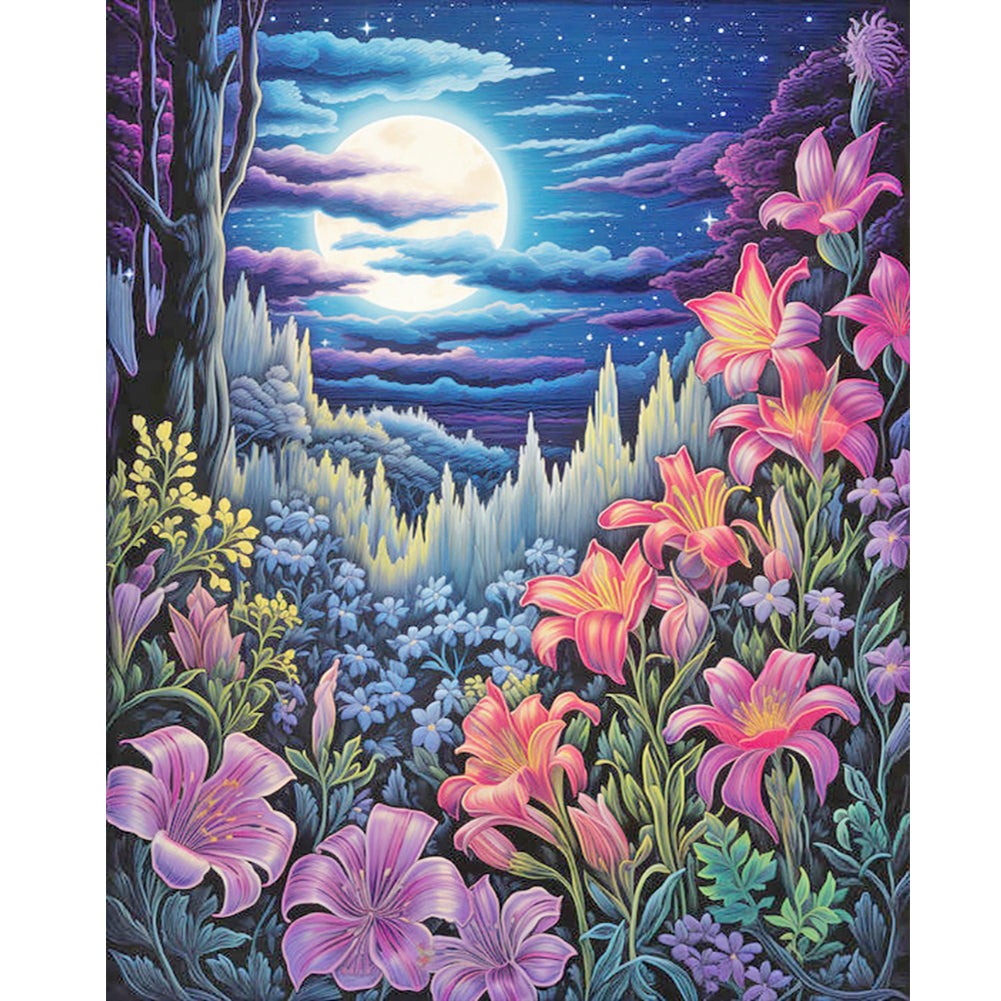 Late Night Mountain Wildflowers 40*50CM(Canvas) Full Round Drill Diamond Painting