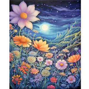 Late Night Mountain Wildflowers 40*50CM(Canvas) Full Round Drill Diamond Painting