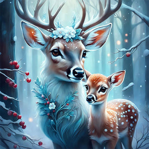 Deer In The Snow 30*30CM(Picture) Full AB Round Drill Diamond Painting