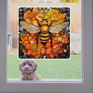 Diamond Painting Sticker Gem Sticker for Kid Gift30x30cm(Stain Glass Bee Flower)