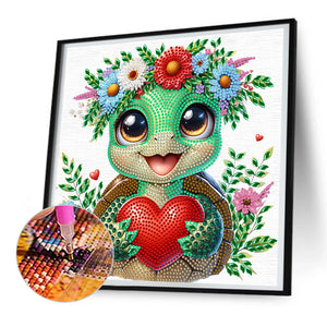 Little Turtle Wearing Flowers 30*30CM(Canvas) Partial Special Shaped Drill Diamond Painting