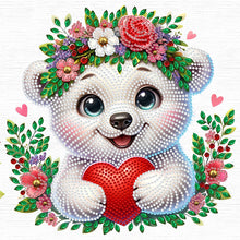 Load image into Gallery viewer, White Bear Wearing Flowers 30*30CM(Canvas) Partial Special Shaped Drill Diamond Painting
