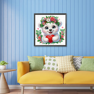 White Bear Wearing Flowers 30*30CM(Canvas) Partial Special Shaped Drill Diamond Painting