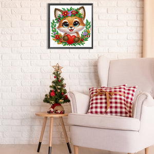 Little Fox Wearing Flowers 30*30CM(Canvas) Partial Special Shaped Drill Diamond Painting