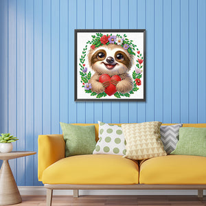 Little Sloth Wearing Flowers 30*30CM(Canvas) Partial Special Shaped Drill Diamond Painting