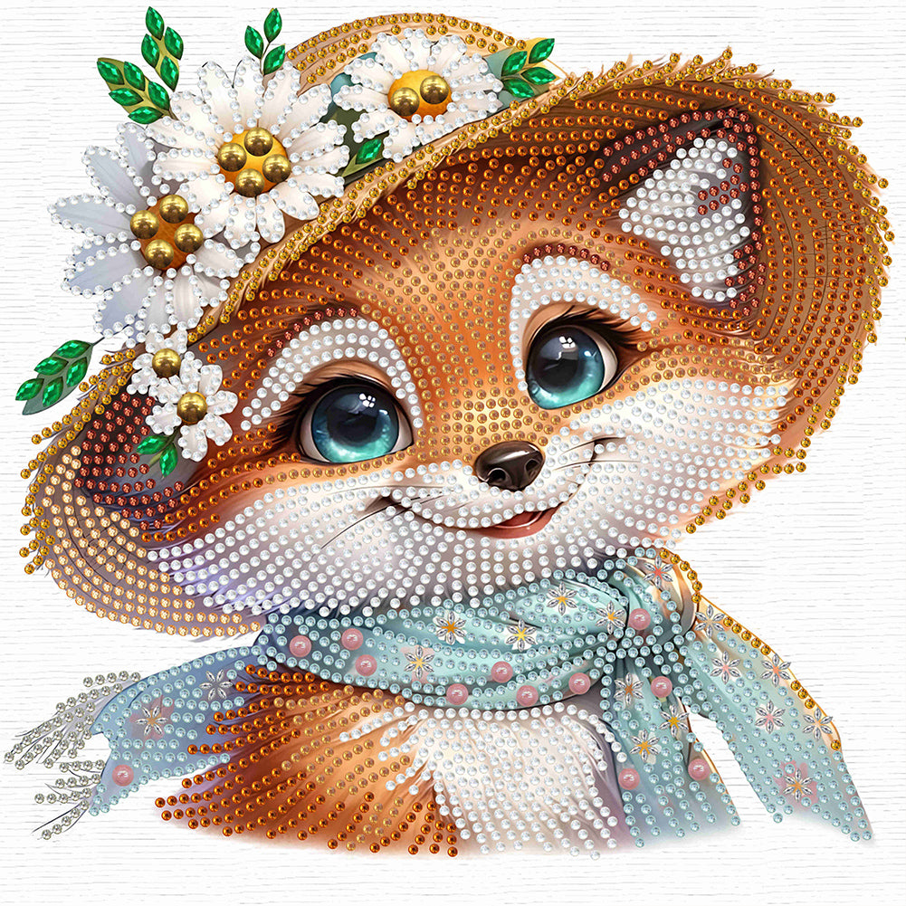 Little Fox Wearing Flowers 30*30CM(Canvas) Partial Special Shaped Drill Diamond Painting