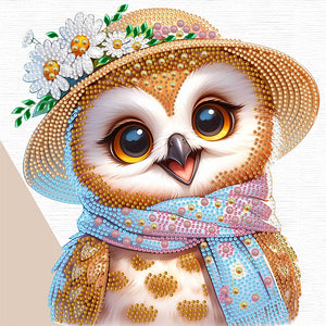 Little Owl Wearing Flower 30*30CM(Canvas) Partial Special Shaped Drill Diamond Painting
