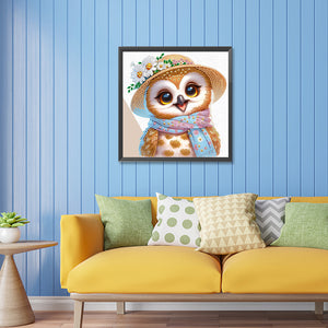 Little Owl Wearing Flower 30*30CM(Canvas) Partial Special Shaped Drill Diamond Painting