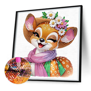 Deer With Flowers 30*30CM(Canvas) Partial Special Shaped Drill Diamond Painting