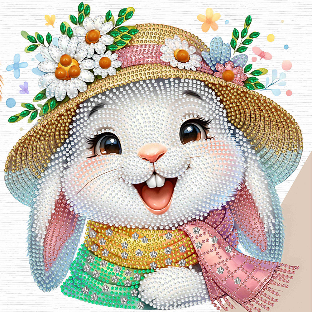 Little Rabbit With Flowers 30*30CM(Canvas) Partial Special Shaped Drill Diamond Painting