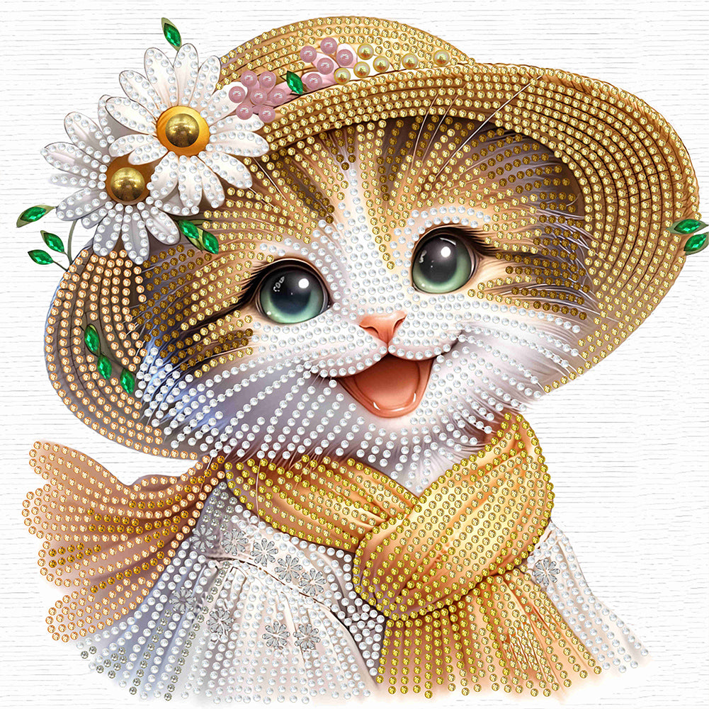 Little Cat With Flowers 30*30CM(Canvas) Partial Special Shaped Drill Diamond Painting