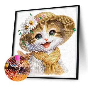 Little Cat With Flowers 30*30CM(Canvas) Partial Special Shaped Drill Diamond Painting