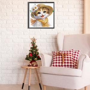 Little Cat With Flowers 30*30CM(Canvas) Partial Special Shaped Drill Diamond Painting