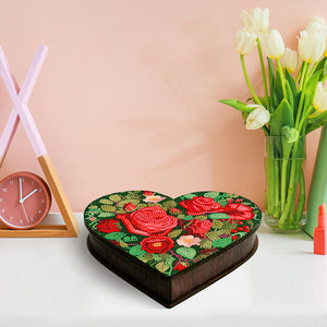Wood DIY Diamond Painting Jewelry Organizer Box Kit for Adults Kids (Heart Rose)