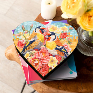 Wood DIY Diamond Painting Jewelry Box Kit for Adults Kids (Heart Flower Bird)