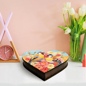 Wood DIY Diamond Painting Jewelry Box Kit for Adults Kids (Heart Flower Bird)