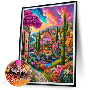 Garden House 30*40CM(Canvas) Full Round Drill Diamond Painting