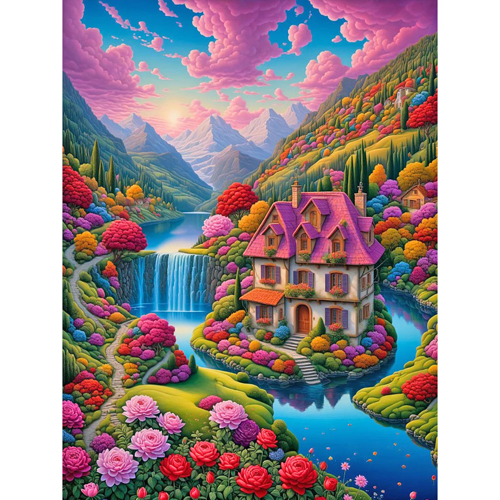 Garden House 30*40CM(Canvas) Full Round Drill Diamond Painting