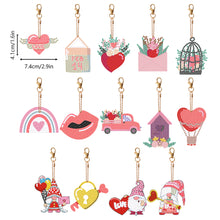 Load image into Gallery viewer, 14 Pcs Valentines Day Rainbow Double Sided Diamond Painting Art Keychain Pendant
