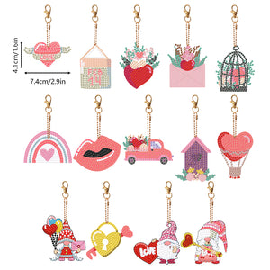 14 Pcs Valentines Day Rainbow Double Sided Diamond Painting Art Keychain Pendant