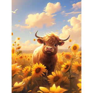 Cows In The Sunflower Field 30*40CM(Canvas) Full Round Drill Diamond Painting