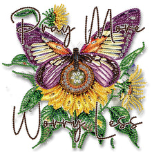 Load image into Gallery viewer, Butterfly Sunflower Calligraphy And Painting 30*30CM(Canvas) Partial Special Shaped Drill Diamond Painting
