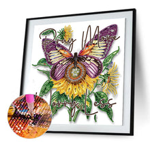 Load image into Gallery viewer, Butterfly Sunflower Calligraphy And Painting 30*30CM(Canvas) Partial Special Shaped Drill Diamond Painting
