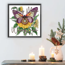 Load image into Gallery viewer, Butterfly Sunflower Calligraphy And Painting 30*30CM(Canvas) Partial Special Shaped Drill Diamond Painting
