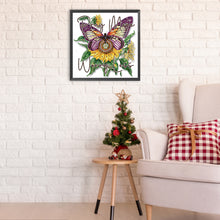 Load image into Gallery viewer, Butterfly Sunflower Calligraphy And Painting 30*30CM(Canvas) Partial Special Shaped Drill Diamond Painting
