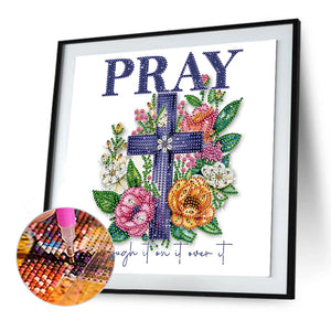 Flowers Cross Calligraphy And Painting 30*30CM(Canvas) Partial Special Shaped Drill Diamond Painting