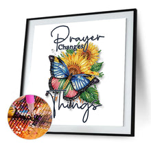 Load image into Gallery viewer, Butterfly Sunflower Calligraphy And Painting 30*30CM(Canvas) Partial Special Shaped Drill Diamond Painting
