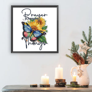 Butterfly Sunflower Calligraphy And Painting 30*30CM(Canvas) Partial Special Shaped Drill Diamond Painting