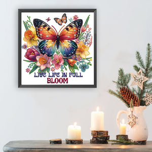 Butterfly Flowers Calligraphy And Painting 30*30CM(Canvas) Partial Special Shaped Drill Diamond Painting